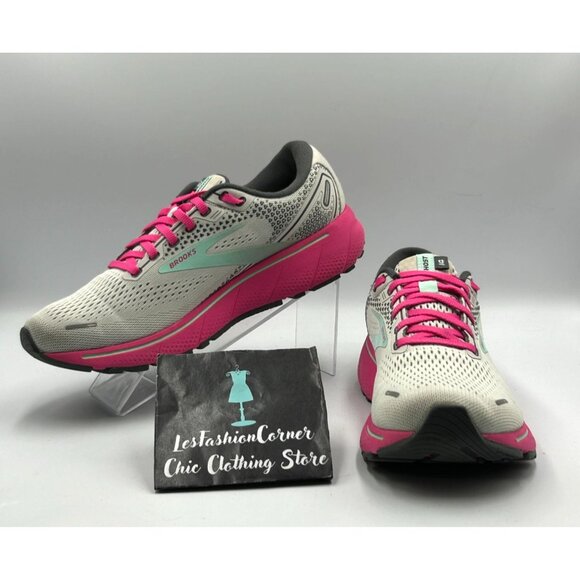 Brooks Shoes - Brooks Ghost 14 Women's Oyster/Yucca/Pink Running Shoes Sneakers Size 9.5 3219